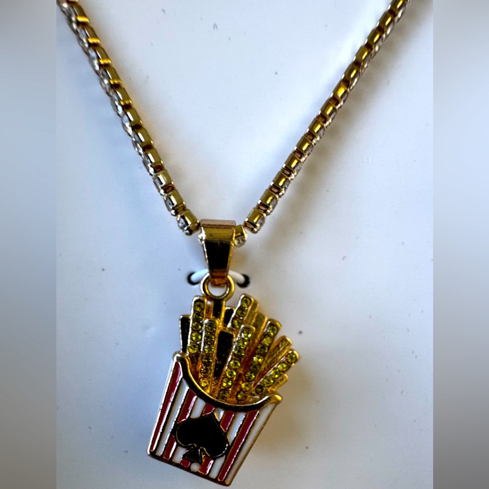 kate spade x Target Gold Faux Stone Chain Necklace French Fries Charm